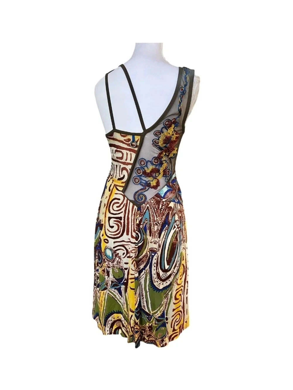 Save the Queen Italy Abstract Mesh Dress Embroidered Sheer Asymmetrical Y2K S - Picture 4 of 16